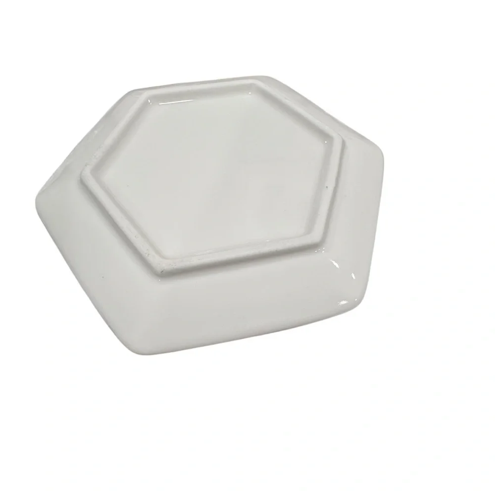 Hexagonal Marble Trinket Dish with Gold Trim